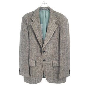 Vintage Harris Tweed Blazer Gray Mens 42L Retro Old Money